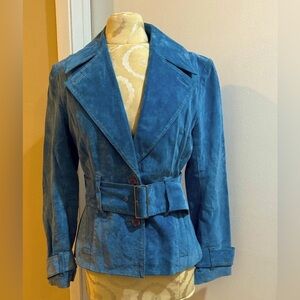 Alfani Turquoise Suede Blue Soft Lined Pockets Belted Button Up Jacket S